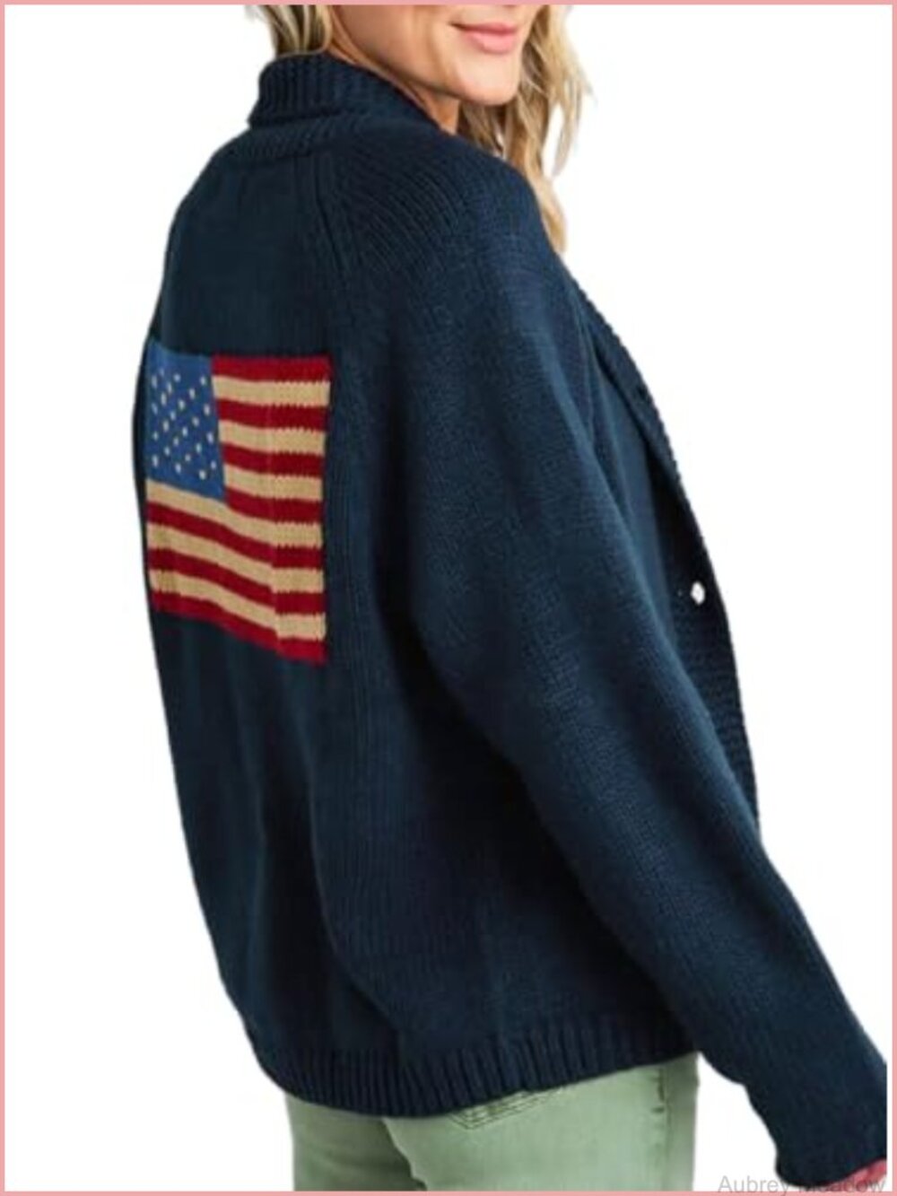 Open Front Knit Cardigan Sweater Button Down USA Flag Print